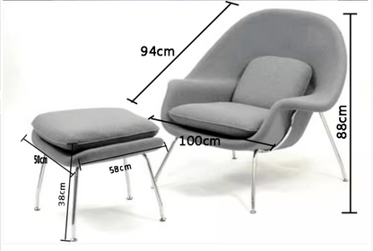 Womb Style Chair & Ottoman In Premium Velvet or Linen, Dark Blue
