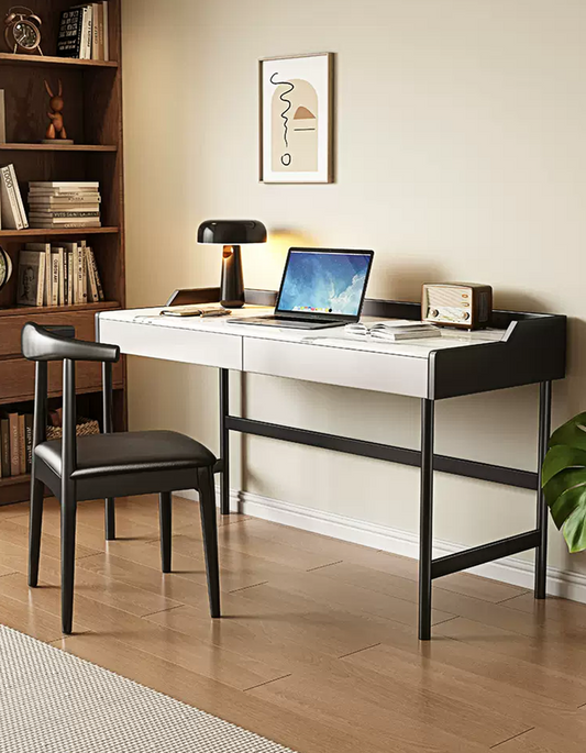 Zuriel Office Desk, White Sintered Stone