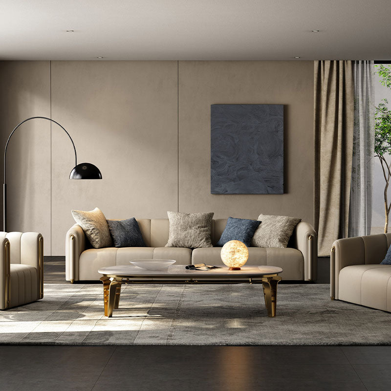 Home Contemporary Three Seater Sofa Set, Real Leather-DC Concept-DC Concept