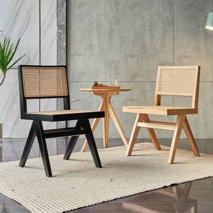 A Set Of Two Black Cane Rattan Dining Chair, Solid Woodï½?DC Concept