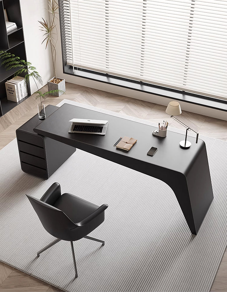 Hargrove Office Desk With Chest Of Drawers, Khaki & Black