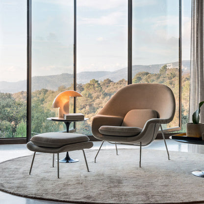 Womb Style Chair & Ottoman In Premium Velvet or Cashmere, Dark Blue｜ DC Concept