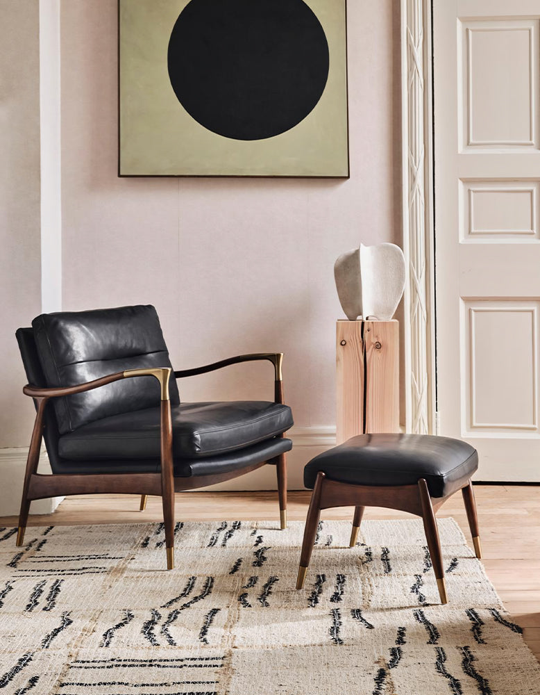 Aizawa Lounge Chair With Footstool, Real Leather