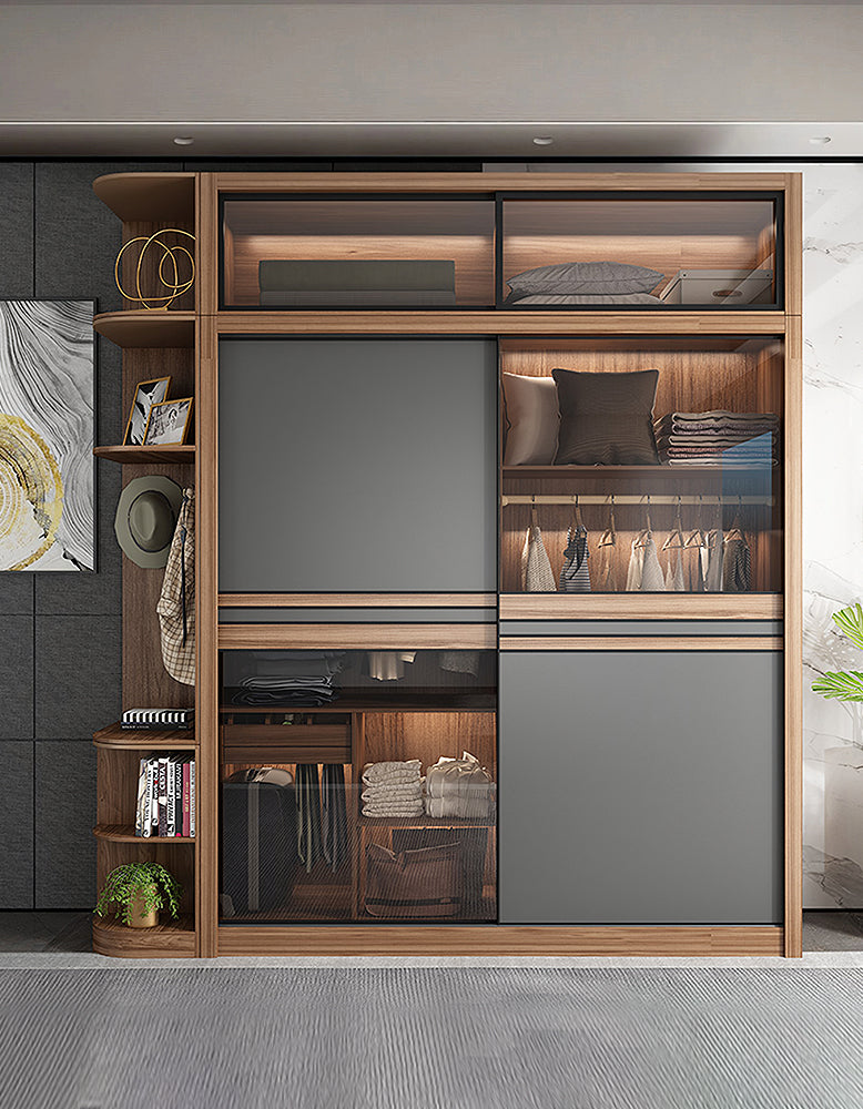 Ueda Double Sliding Door Wardrobe With Lights, Wood