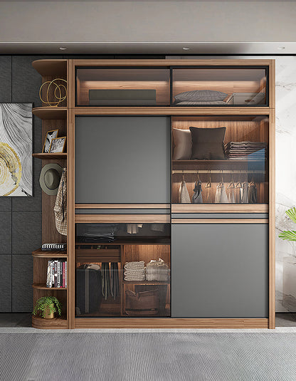 Ueda Double Sliding Door Wardrobe With Lights, Wood