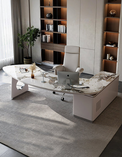 Coelho Corner Office Desk With Storage, Sintered Stone