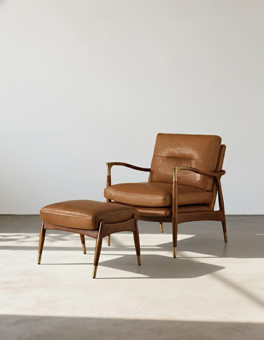Aizawa Lounge Chair With Footstool, Real Leather-DC Concept-DC Concept
