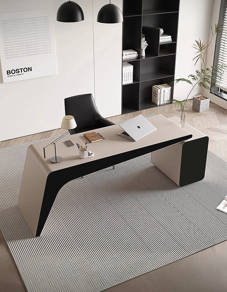 Hargrove Office Desk With Chest Of Drawers, Khaki & Black