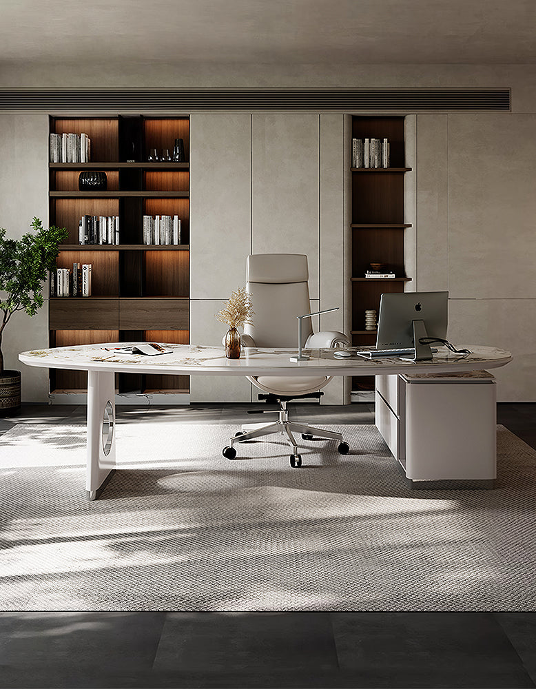 Coelho Corner Office Desk With Storage, Sintered Stone