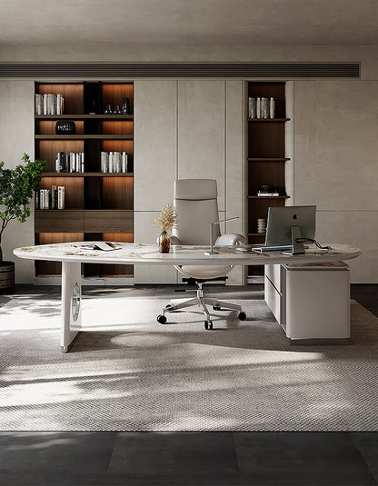 Coelho Corner Office Desk With Storage, Sintered Stone