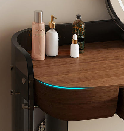 Grant Dressing Table With Big LED Mirror, Walnut & Black