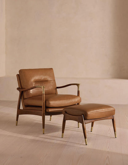 Aizawa Lounge Chair With Footstool, Real Leather