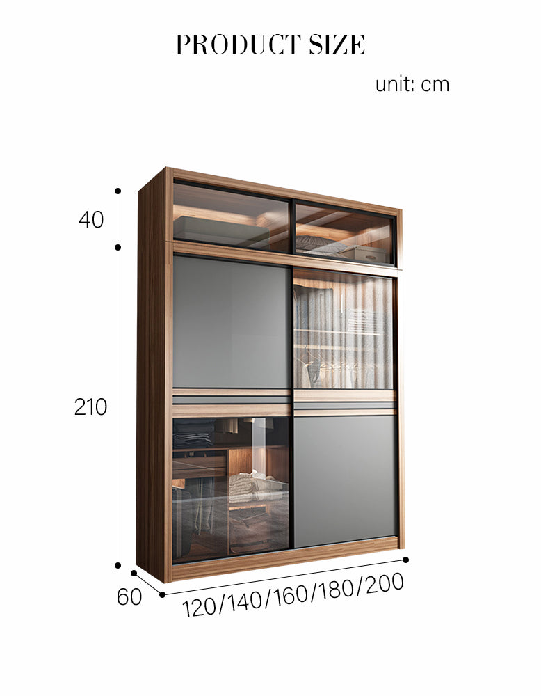 Ueda Double Sliding Door Wardrobe With Lights, Wood