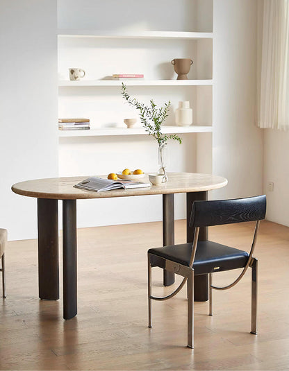 O'Malley Oval Dining Table, Travertin & Solid Wood