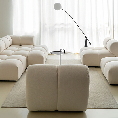 Caius Velvet Three Seater Module Sofa, White Velvet