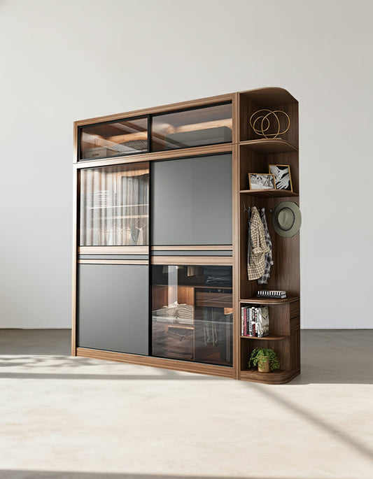 Ueda Double Sliding Door Wardrobe With Lights, Wood-DC Concept-DC Concept