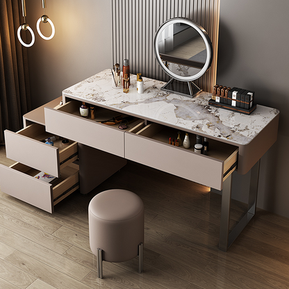 Natalia Antique Dressing Table, Large Chest Of Drawers, With LED Mirror, Solid Wood
