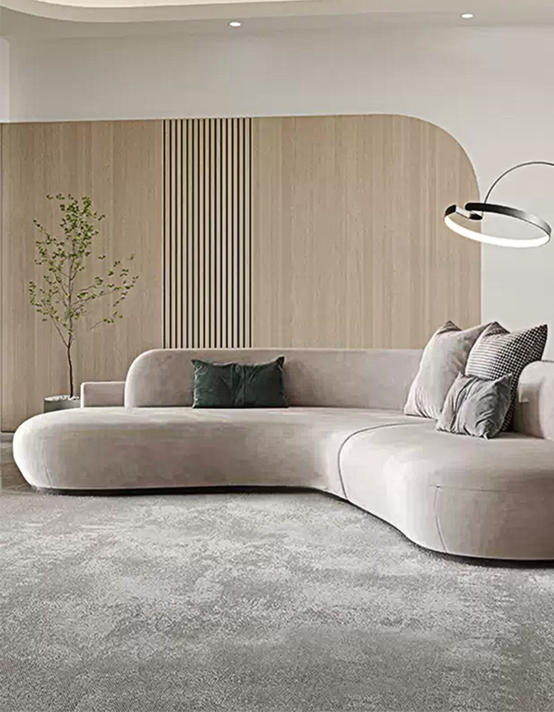 Nicosia Grey Curved Three Seater Sofa, Suede