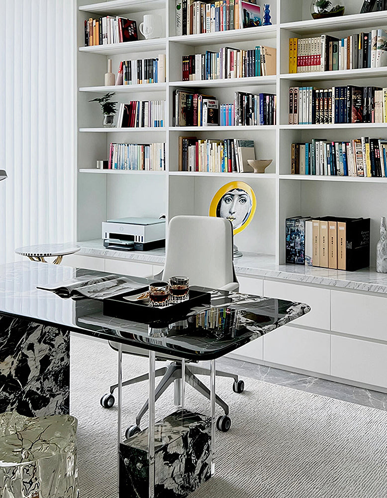 Blanchard Office Desk, Acrylic & Black Marble
