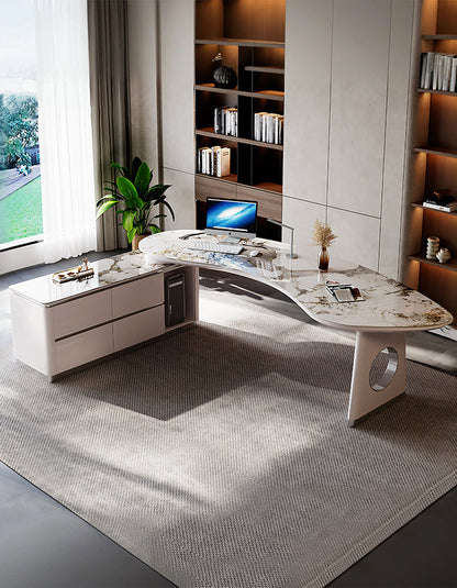 Coelho Corner Office Desk With Storage, Sintered Stone
