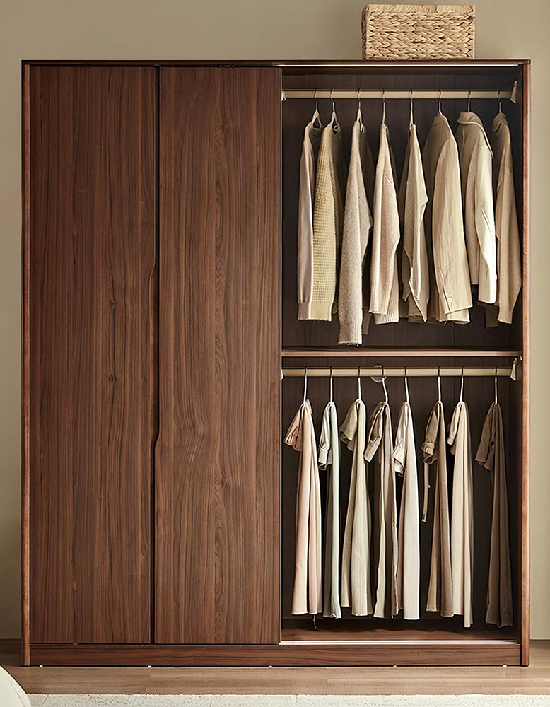 Kimura Slide Door Wardrobe With Hanging Rails, Walnut-DC Concept-DC Concept