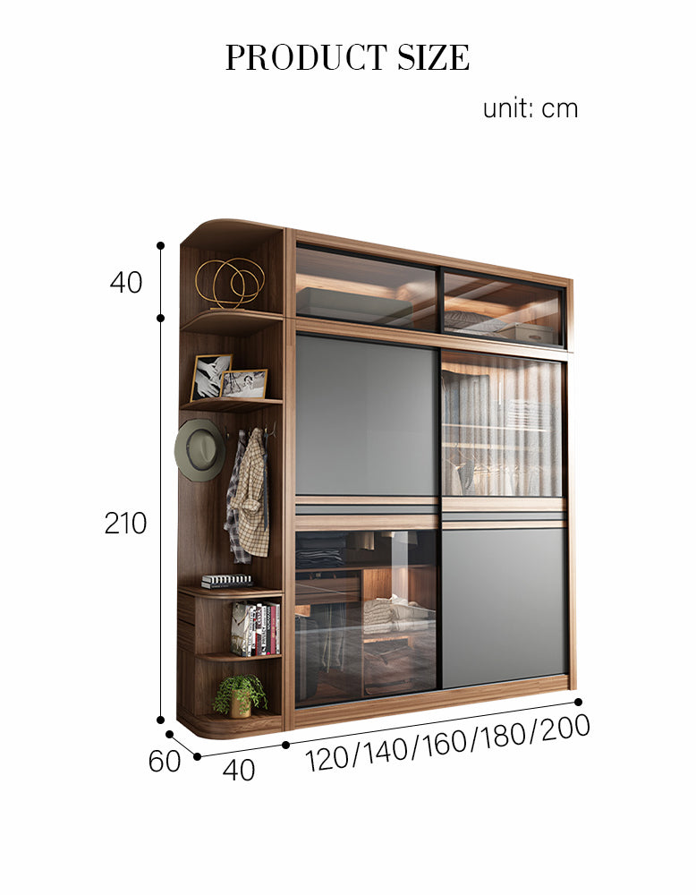 Ueda Double Sliding Door Wardrobe With Lights, Wood