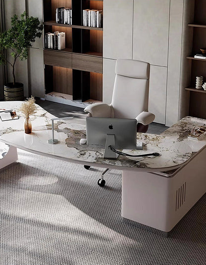 Coelho Corner Office Desk With Storage, Sintered Stone
