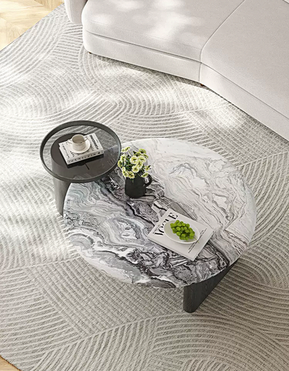 Galatea Round Nesting Marble Coffee Table, Marble Top