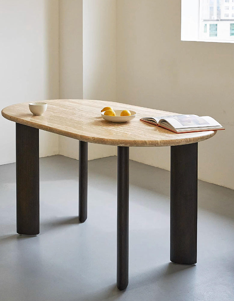 O'Malley Oval Dining Table, Travertin & Solid Wood