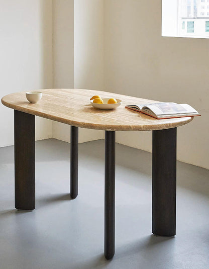 O'Malley Oval Dining Table, Travertin & Solid Wood