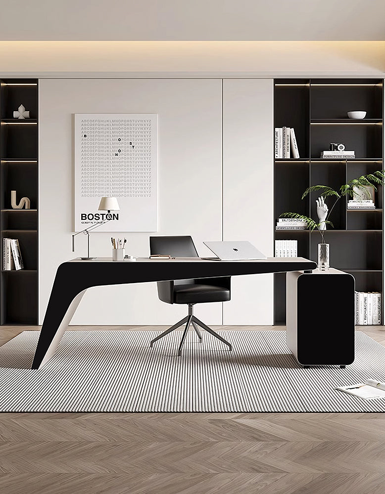Hargrove Office Desk With Chest Of Drawers, Khaki & Black