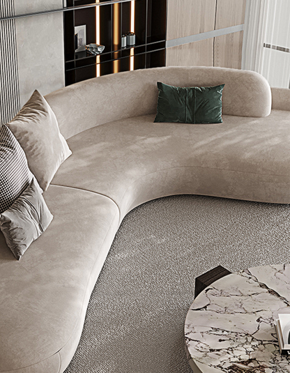 Nicosia Grey Curved Three Seater Sofa, Suede