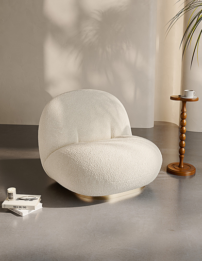 Pacha Swivel Boucle Armchair With Armrest, White