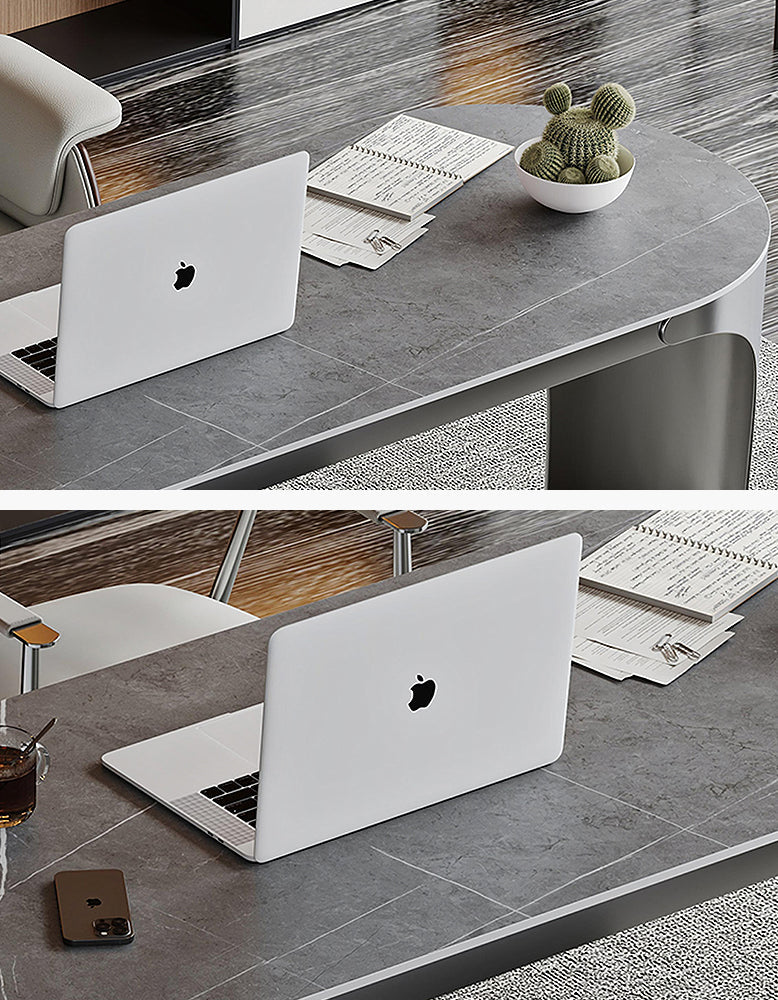 Abdi Corner Office Desk With Storage, Sintered Stone