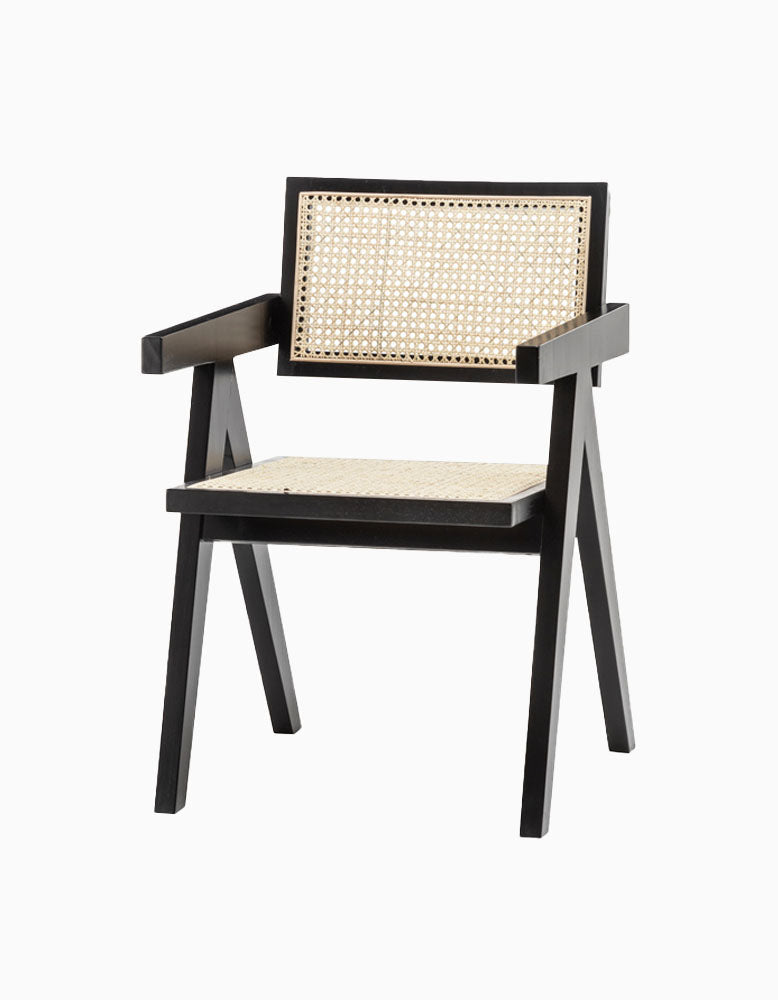 A Set Of Two Black Cane Rattan Dining Chair, Solid Woodï½?DC Concept