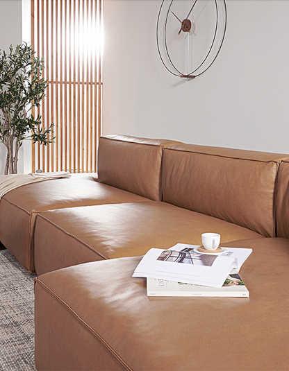 Calliope Brown Three Seater Sofa, Real Leather