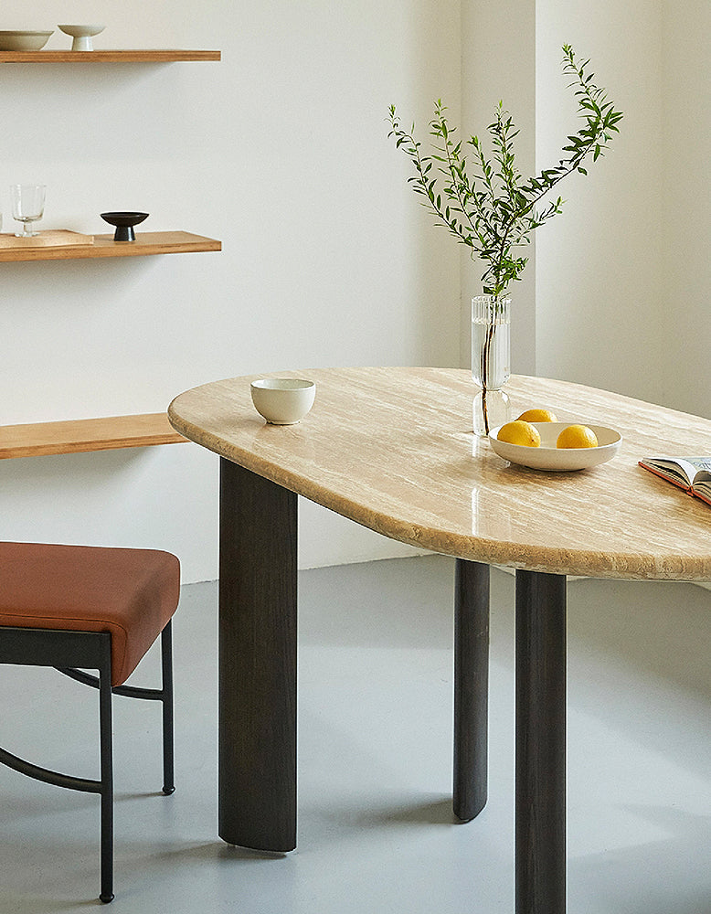 O'Malley Oval Dining Table, Travertin & Solid Wood