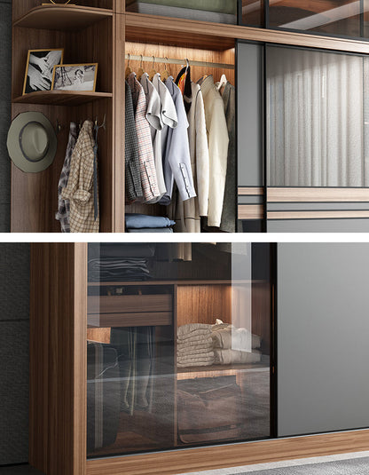 Ueda Double Sliding Door Wardrobe With Lights, Wood