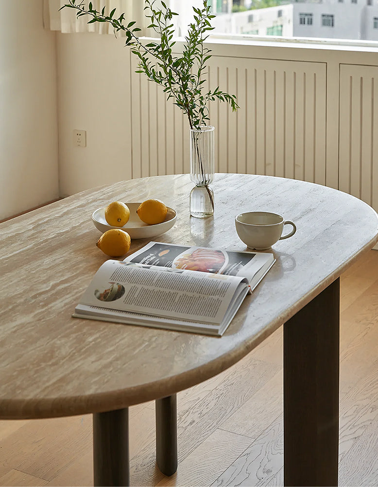 O'Malley Oval Dining Table, Travertin & Solid Wood