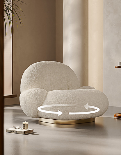 Pacha Swivel Boucle Armchair With Armrest, White