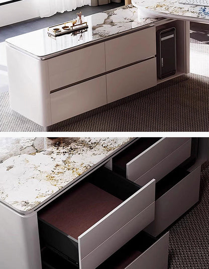 Coelho Corner Office Desk With Storage, Sintered Stone