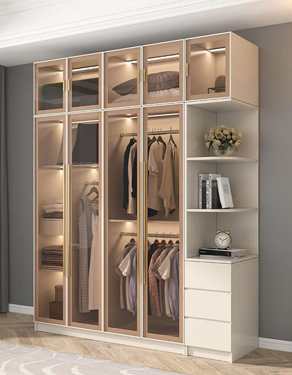 Varela Glass Door Wardrobe In Multiple Sizes, Corner Wardrobe With Lights
