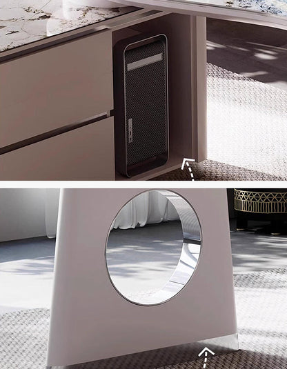 Coelho Corner Office Desk With Storage, Sintered Stone