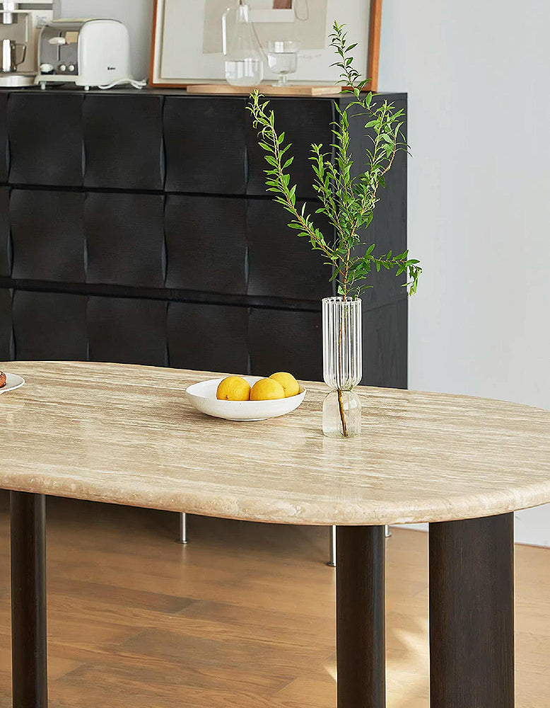 O'Malley Oval Dining Table, Travertin & Solid Wood