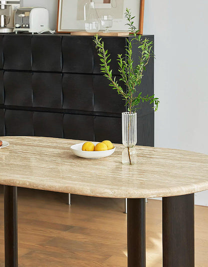 O'Malley Oval Dining Table, Travertin & Solid Wood
