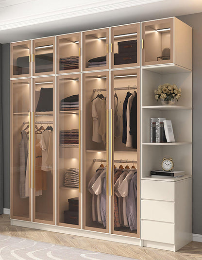 Varela Glass Door Wardrobe In Multiple Sizes, Corner Wardrobe With Lights