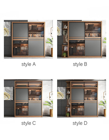 Ueda Double Sliding Door Wardrobe With Lights, Wood