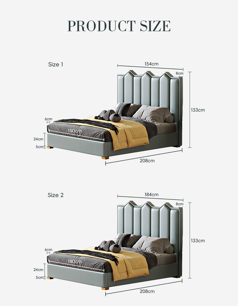 Baez King Size / Super King Size Bed, Leather/Velvet