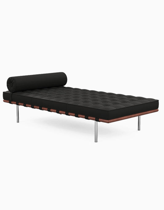 Barcelona Style Daybed, Black Leather, Wood Frame-DC Concept-DC Concept