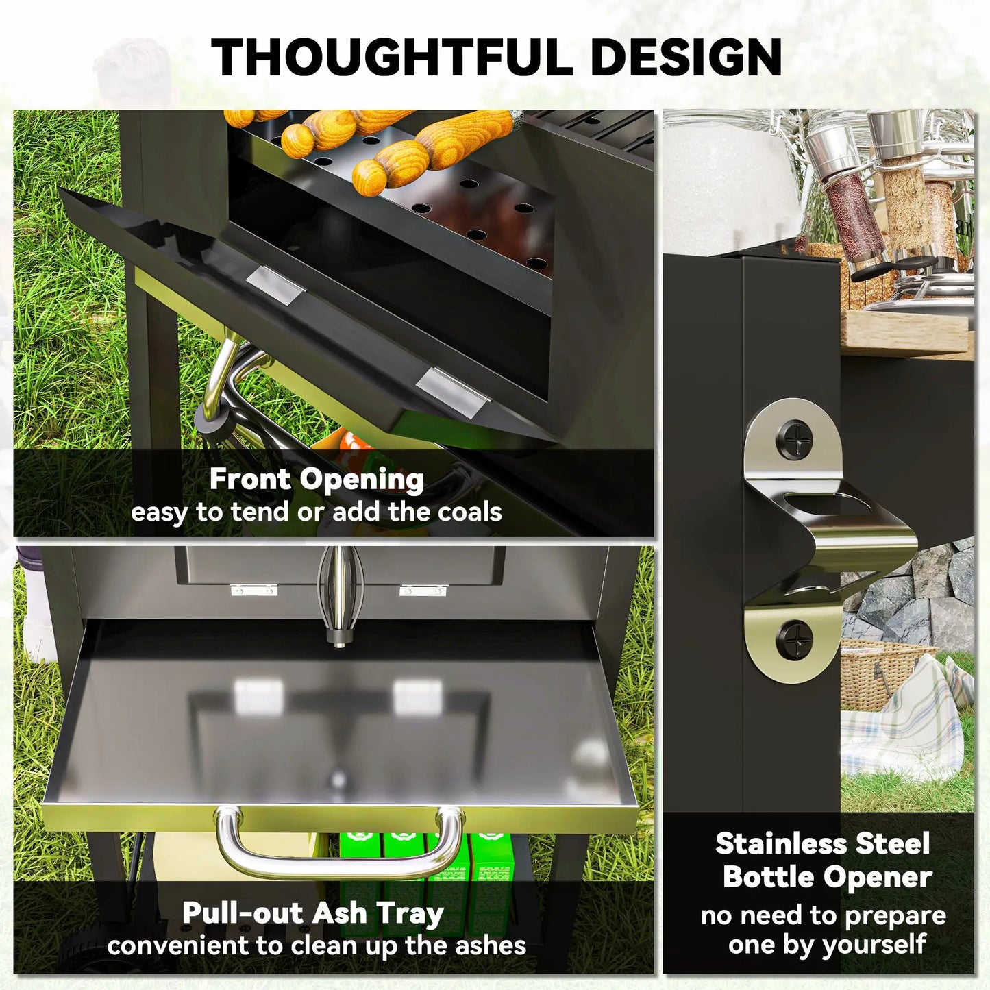 Outsunny 3 Shelf Charcoal BBQ Grill
